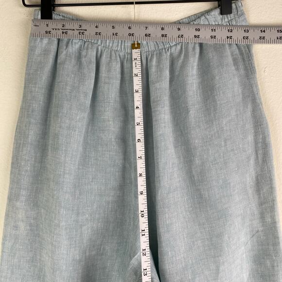 FLAX Linen Crop Pants Size S Robin's Egg Blue Pastel 25" Sustainable Lagenlook - Picture 10 of 11